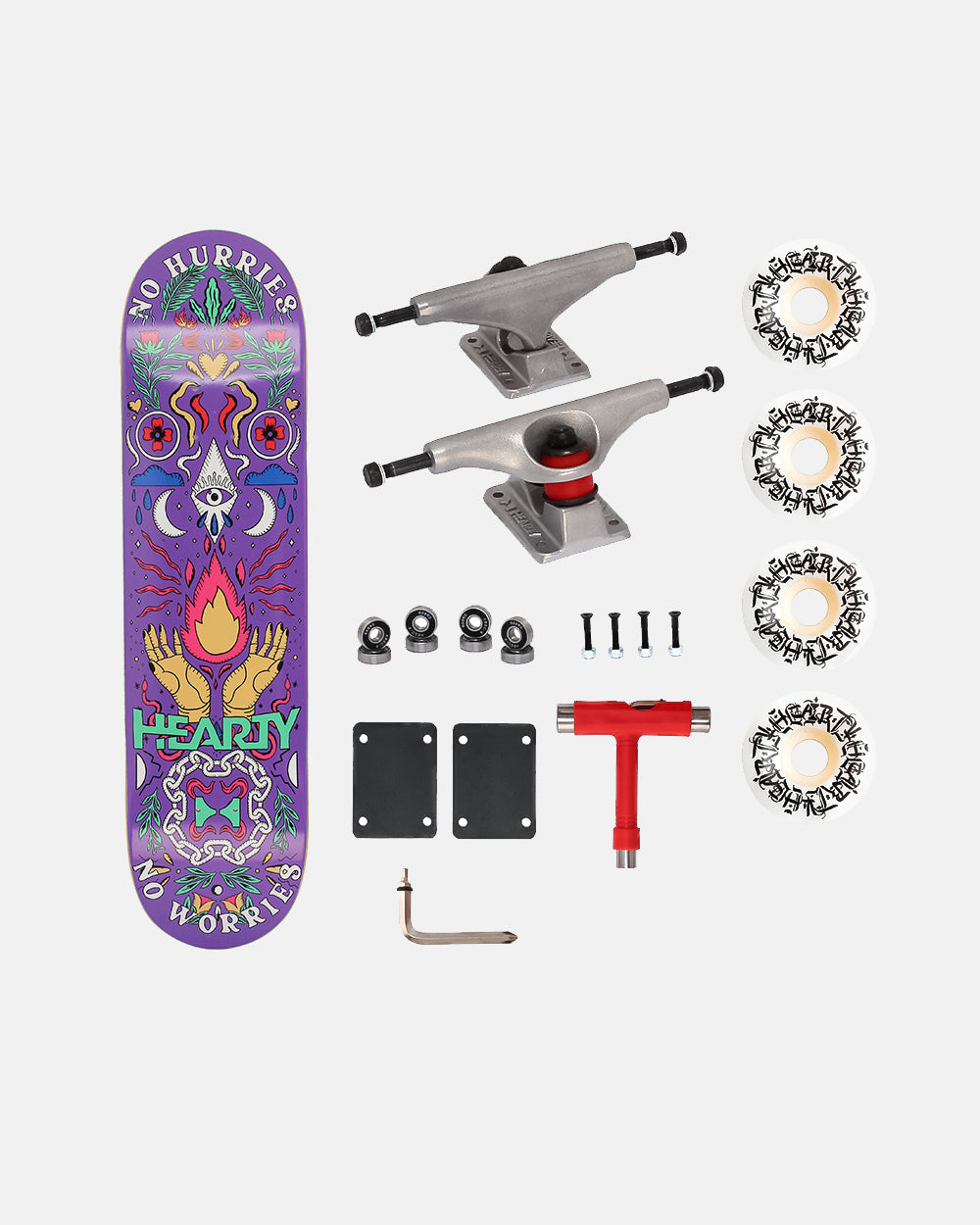 Hearty Pro-Complete Skateboard Pack- Unassembled- 8.0" & 8.25"-No Hurries No Worries/Purple