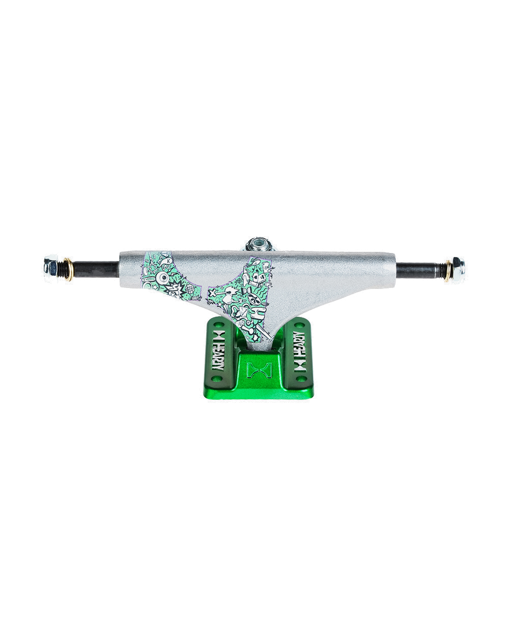 Hearty Skateboard Trucks- TorvX SERIES- Raw/Metallic Green