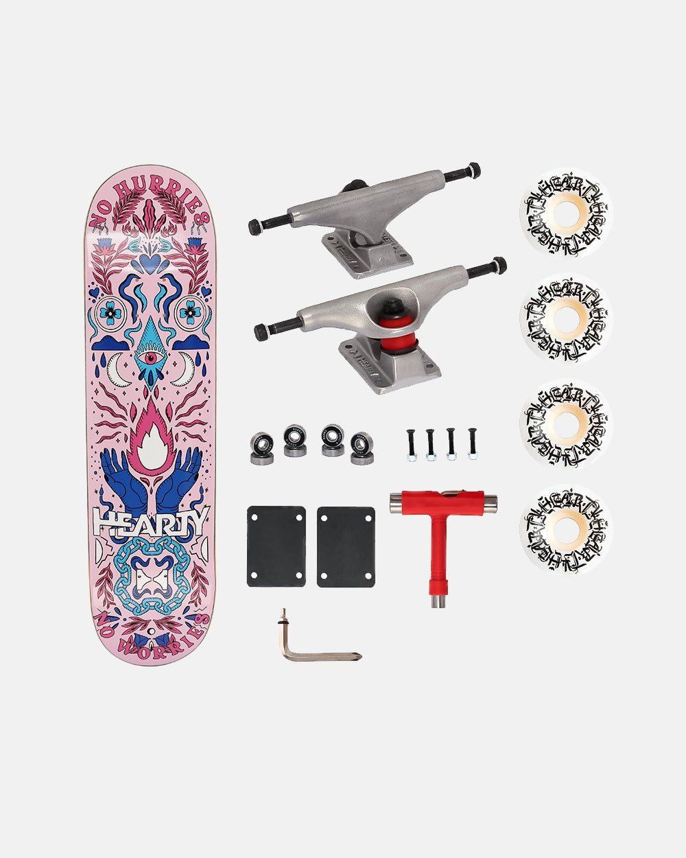 Hearty Pro-Complete Skateboard Pack- Unassembled- 8.0" -No Hurries No Worries/Soft Pink