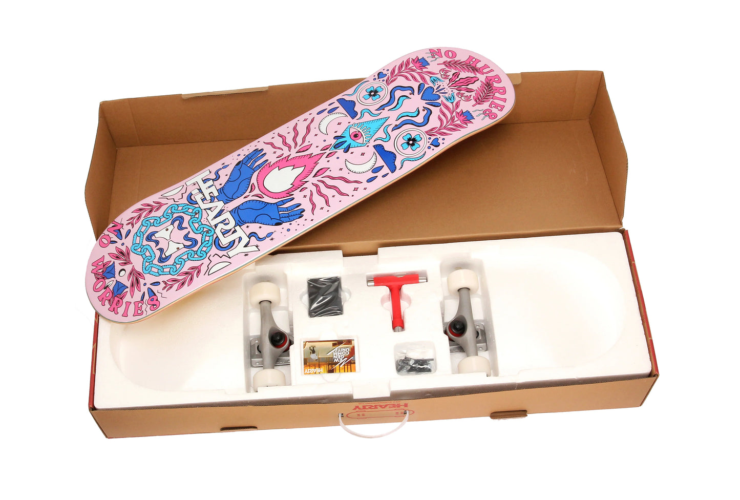 Hearty Pro-Complete Skateboard Pack- Unassembled- 8.0" -No Hurries No Worries/Soft Pink