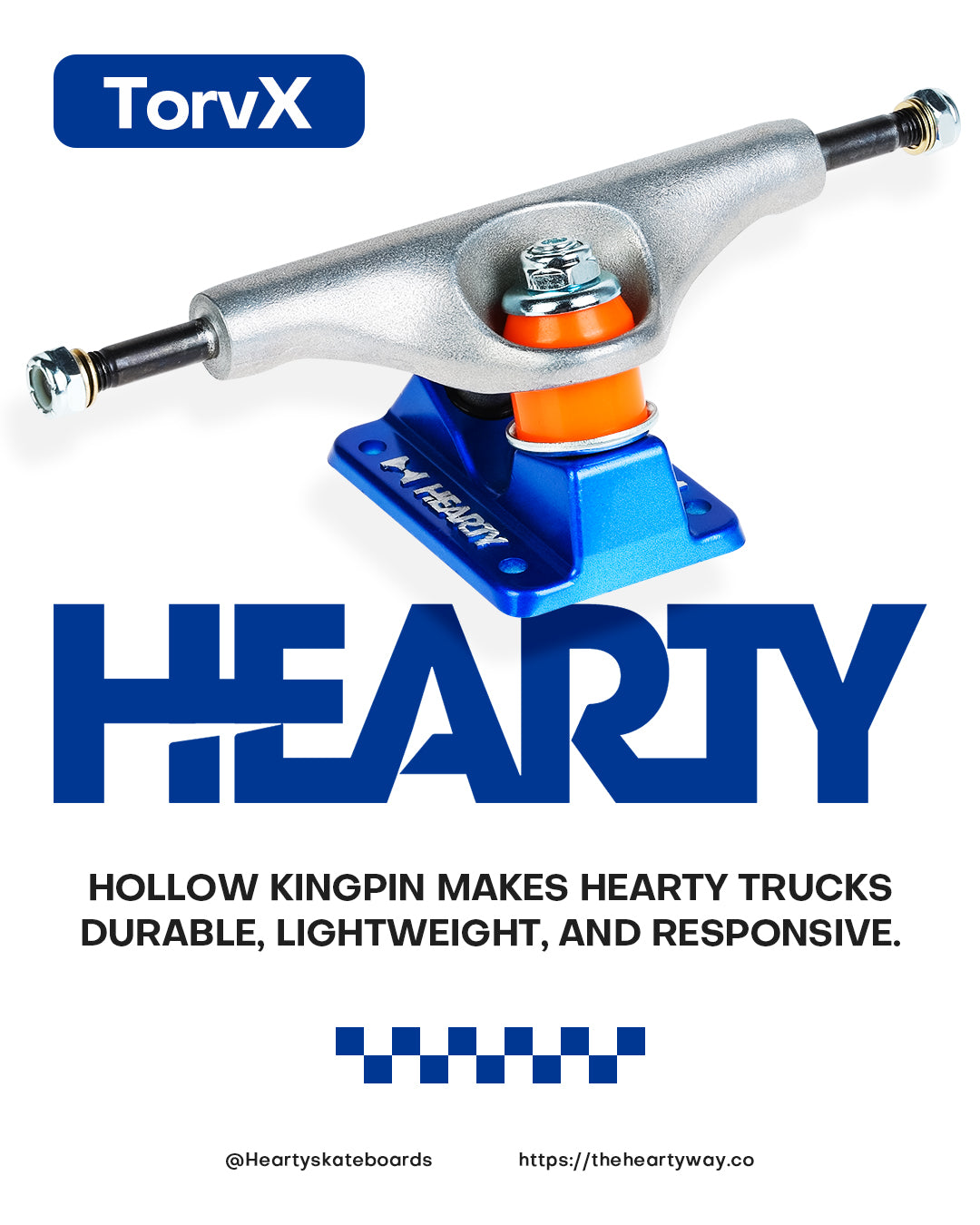 Hearty Skateboard Trucks- TorvX SERIES-  Raw/Metallic Blue